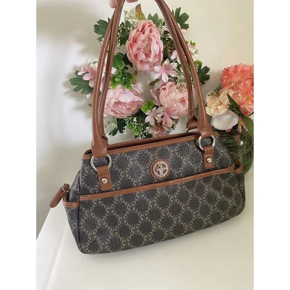 Giani Bernini Women’s Handbag Signature Satchel Jacquard Fabric Trim Vintage EUC